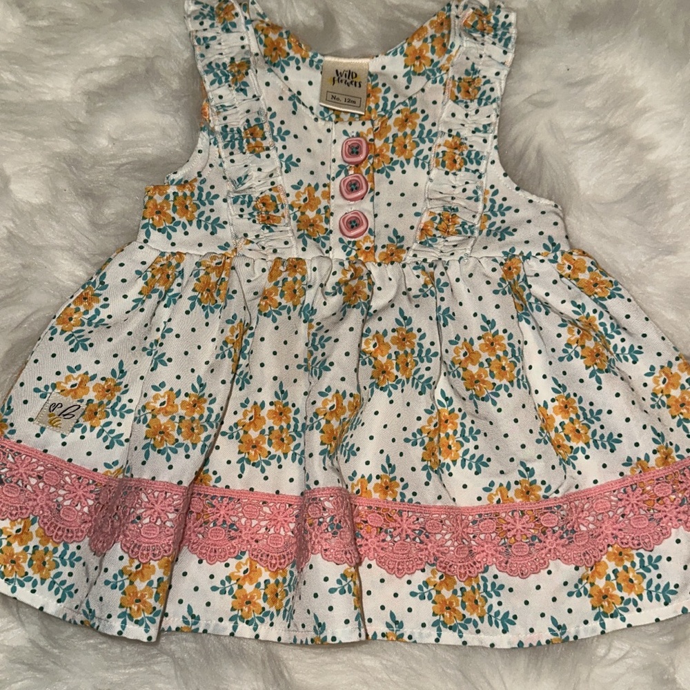 Wildflowers Baby Dress with Pink and Yellow Floral Design